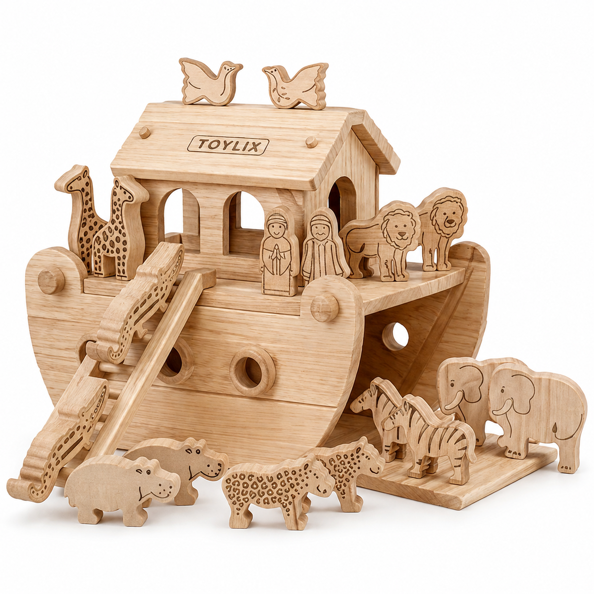 TOYLIX Wooden Noah’s Ark Playset Animal Toy Set